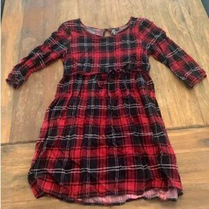 Red & Black Plaid A-Line Grunge Dress Keyhole Back 3/4 Sleeve Baby Doll